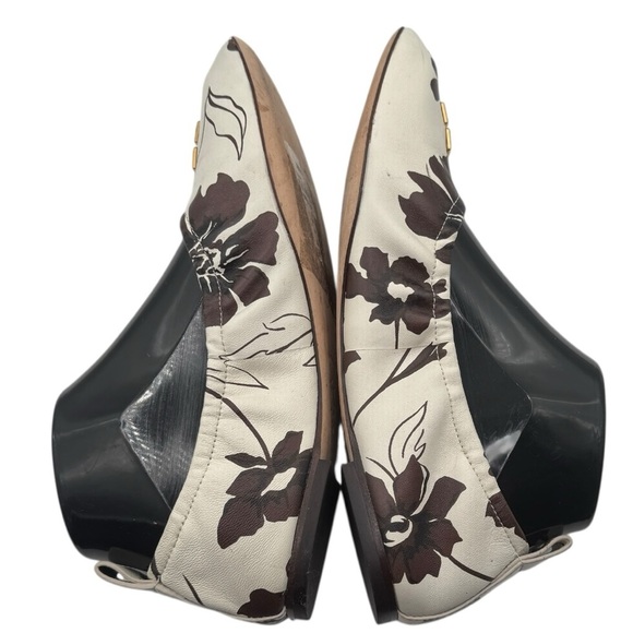 TORY BURCH Women's Cream/Brown‎ Leather Elastic Britten Ballet Flats Size 7.5 - Picture 8 of 11